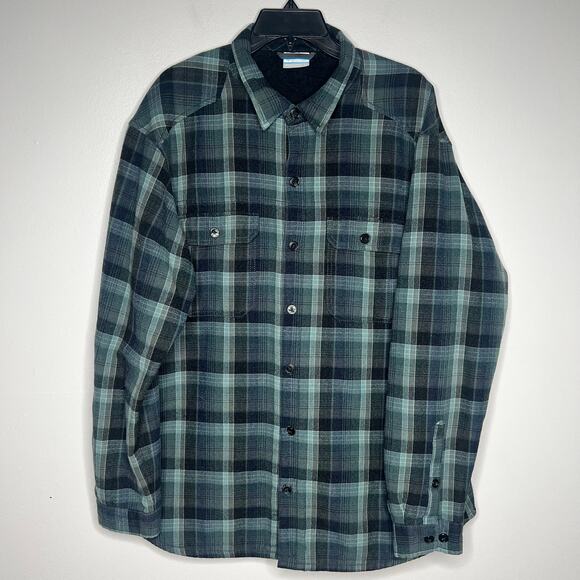 Columbia Shirt Jacket Wool Blend Sherpa Fleece Shacket Button Up Flannel Mens XL - Picture 1 of 8